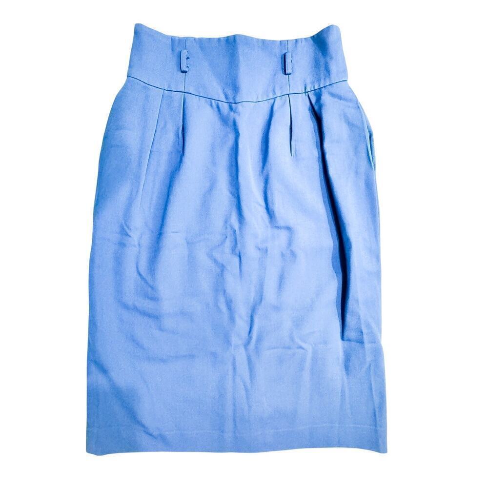 Christian Dior Blue Straight Pencil Skirt 100% Wool Paris Size 26